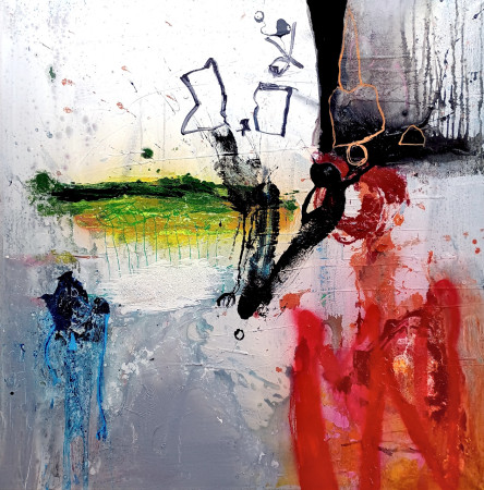 „Endlich eine Haltung“ 100 x 100 cm|Acryl, Lack auf Leinwand | 2025